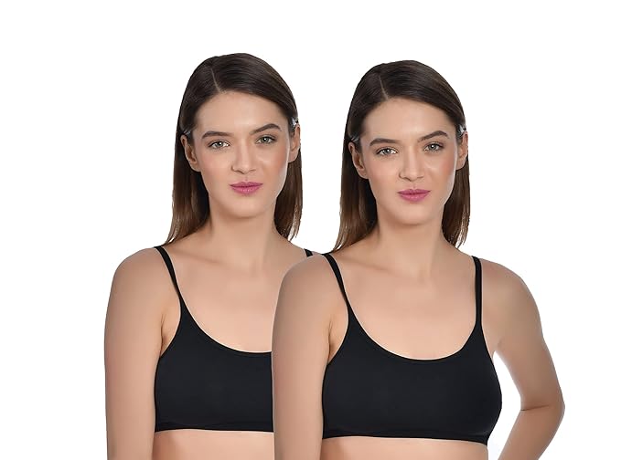 Women's Cotton Non-Padded Non-Wired Low Coverage Sports Bra Pack of 2