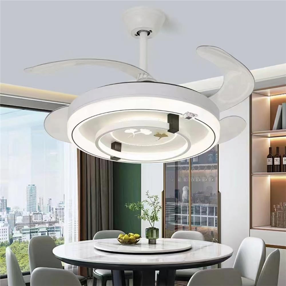 OUFULA Contemporary Stealth Fan Lamp LED Living Room Restaurant Bedroom Children's Room Ceiling Fan Light Remote Electric Fan Lights (Style 7)