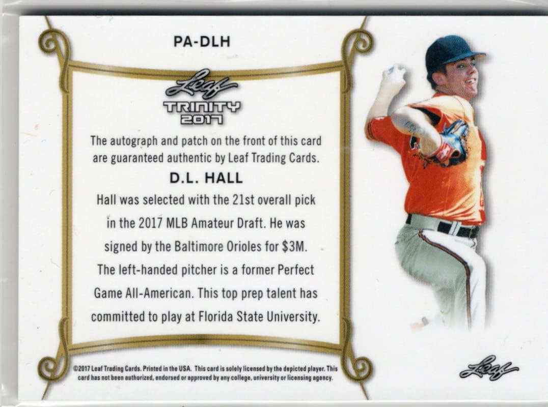 D.L. Hall Autographed & Serial Numbered #7/25 Leaf Trinity Authentic Player - Worn Patch Game Used Relic Memorabilia Collectible Baseball Card - 2017 Leaf Trinity Baseball Card #PA-DLH (Orioles)