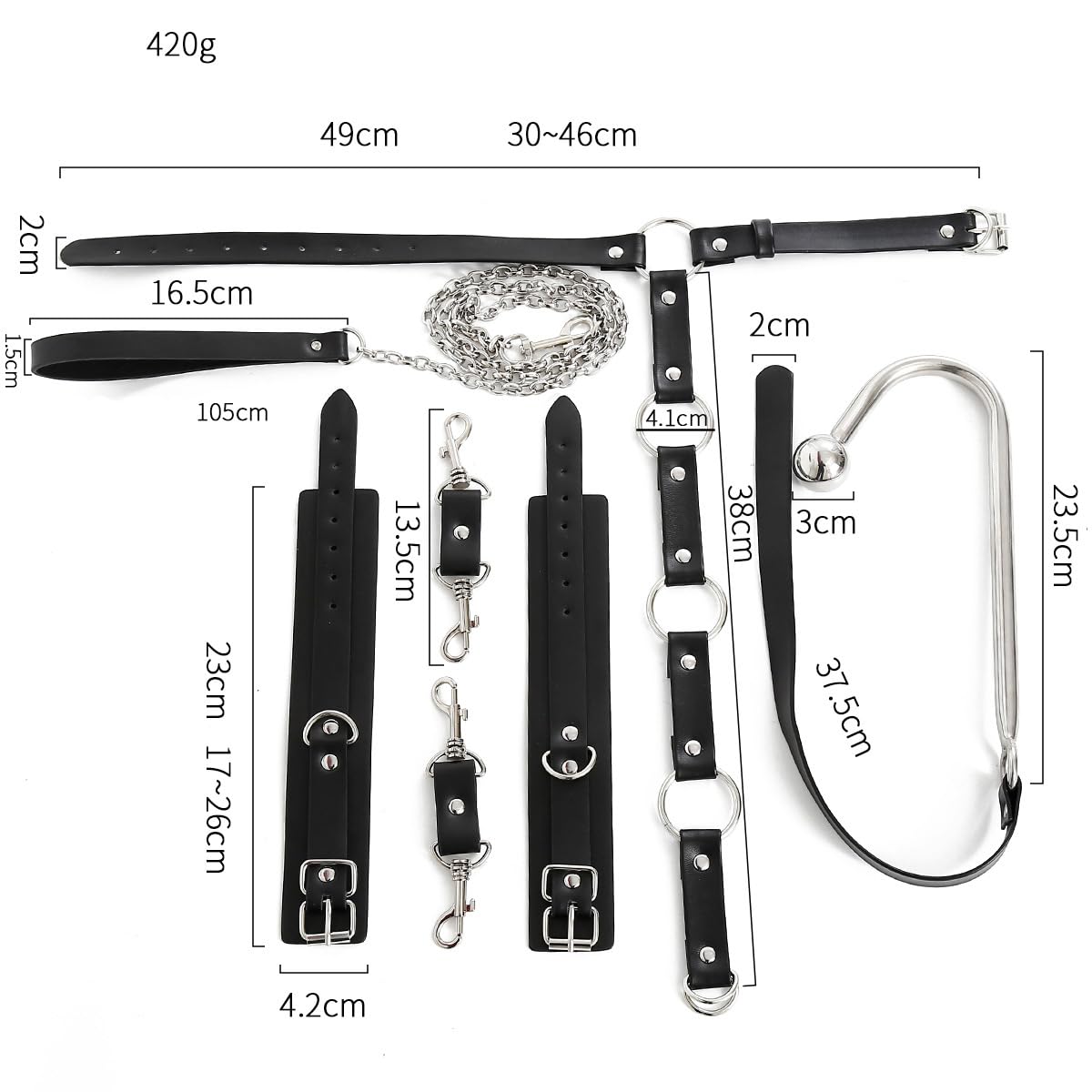 Set bondage complet avec collier, crochet anal et menottes – Kit réglable pour jeux SM intenses – Accessoire BDSM pour couples et passionnés de fétichisme