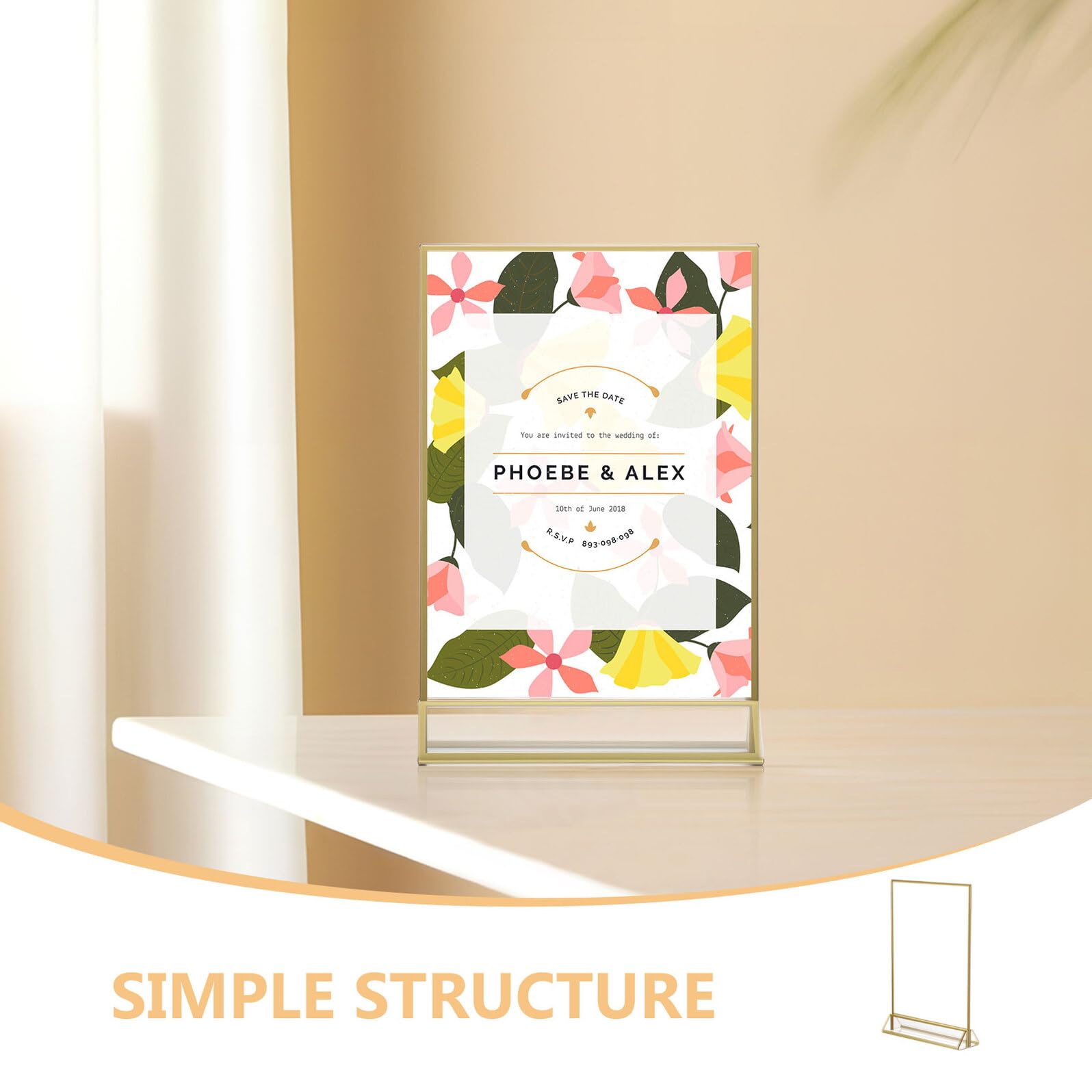 SHINEOFI 2 Piezas Soporte de Carteles Acrílico Transparente Doble Cara con Borde Dorado para Menú y Número de Mesa Exhibidor de Mesa Pequeño para Bodas y Restaurantes de Unidades