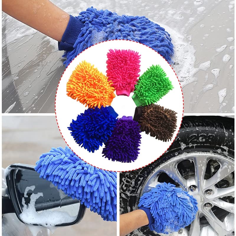 Guante de lavado de coche, guante de lavado de coches, guante de lavado de autos de chenilla coral guantes de microfibra suave para limpieza de coche, guante de paño de cera (color: verde