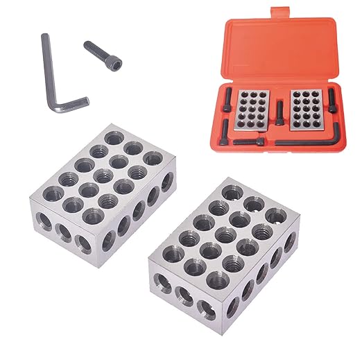 1-2-3 Blocks Matched Pair Hardened Steel 23 Holes (1x2x3) 123 Set with Screws & HEX Key Precision Ground Machinist Set Up Blocks