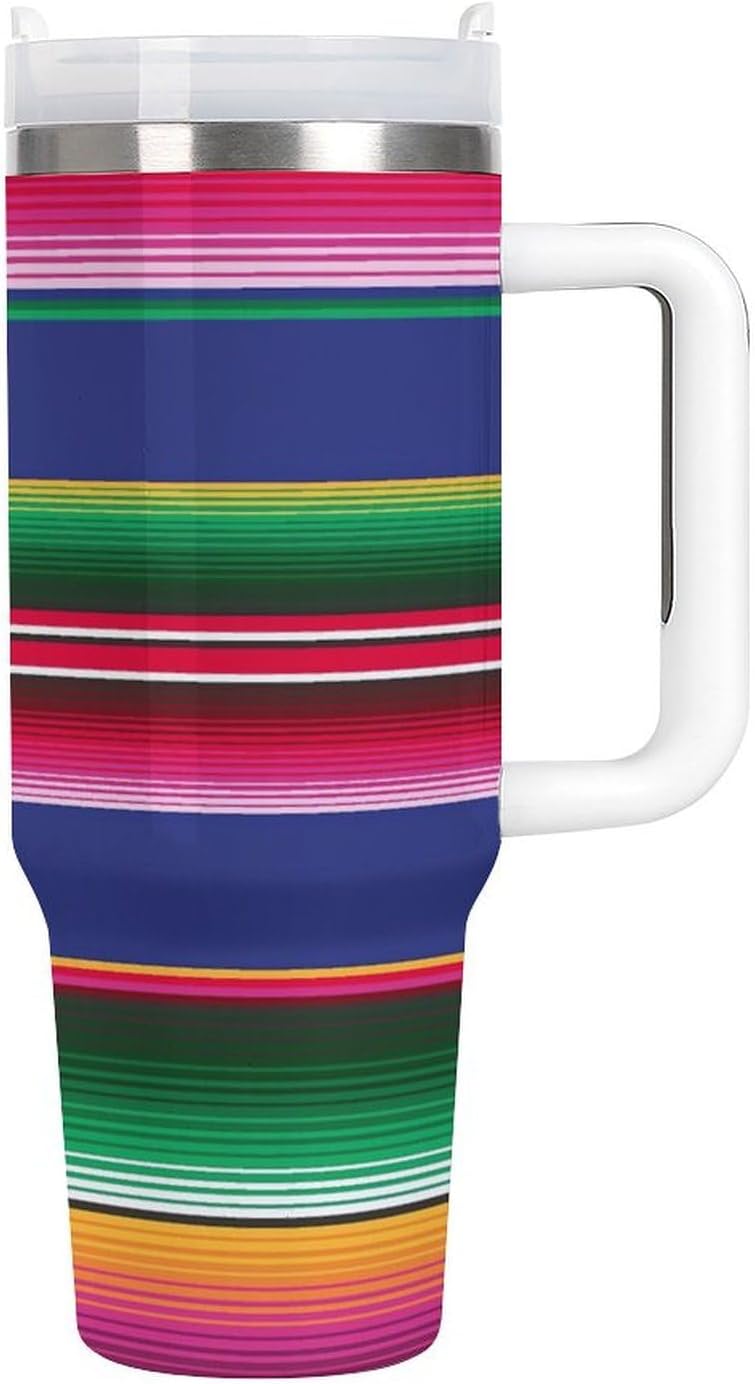 Mexican Striped Car Cup 40 Oz Tumbler Stainless Steel Insulated Tumblers Portable Leisure Cold Beverages Cups with Handle Straw Lid