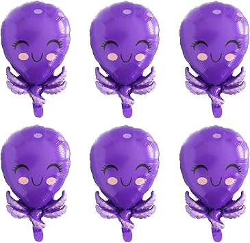 Cute Octopus Balloon Under The Sea World Ocean Animal Party Decoration, 6 Pack Catoon Octopuses Balloons Sea Creature Underwater Animals Fish For Birthday Baby Shower Tropical Summer Seafood Party