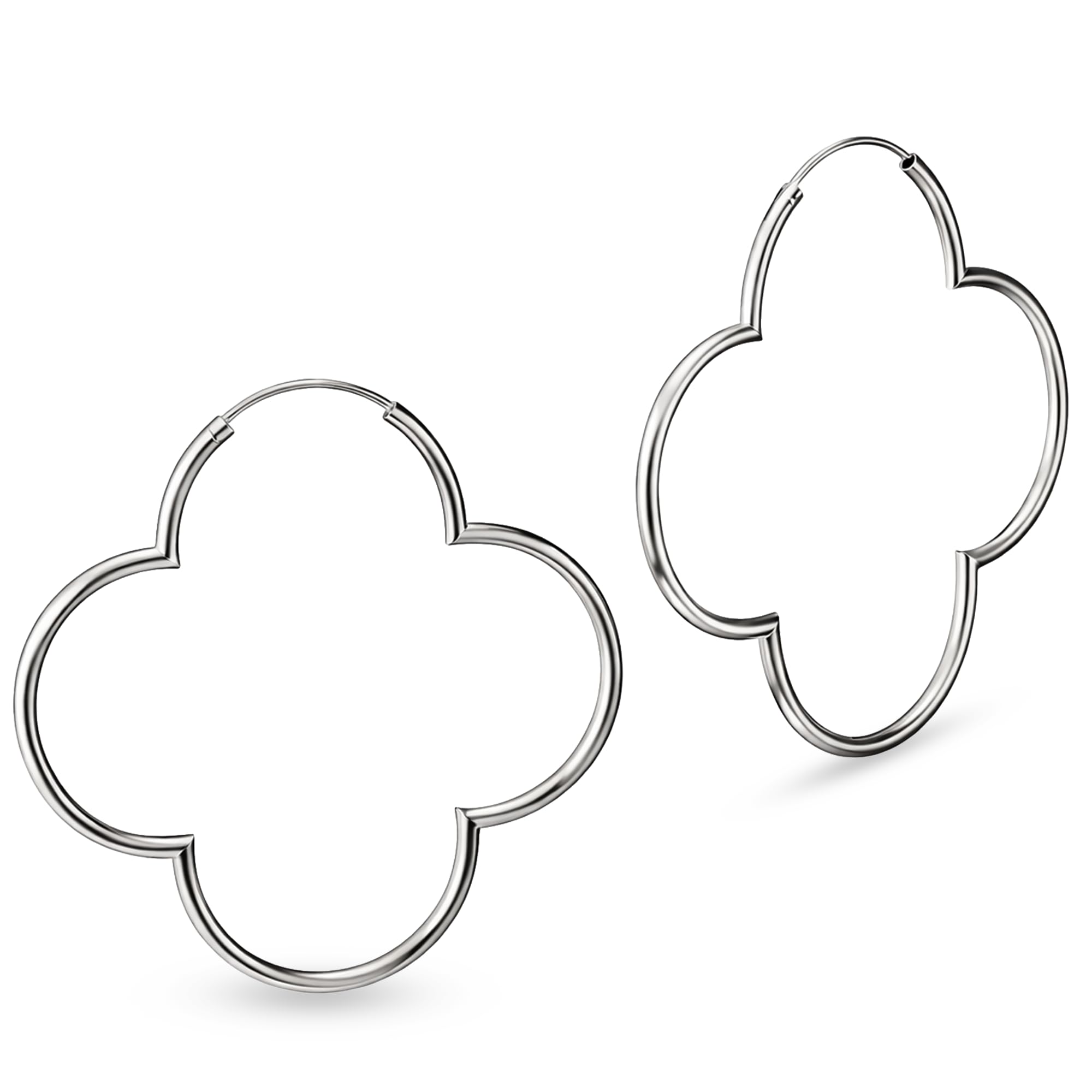 Vinani Damen Ohrringe 925 Silber - Creolen Blume glänzend groß Hoop Flower - 925 Sterling Silber für Frauen - 2CBM