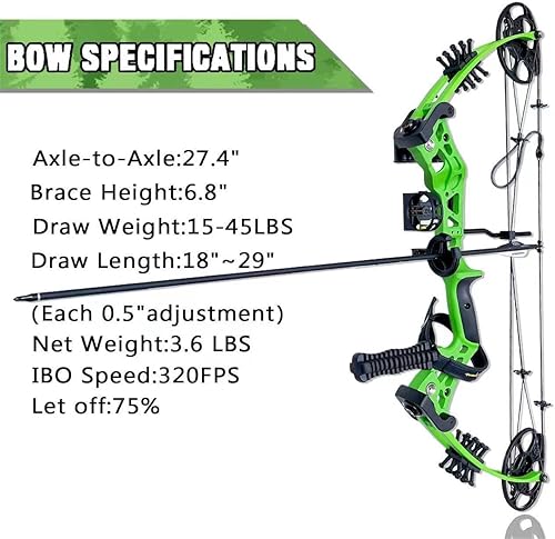 Miniatura 2 de PANDARUS Juego de arco compuesto de 15 a 45 libras para principiantes y adolescentes mano derecha ajustable de 18 a 29 pulgadas