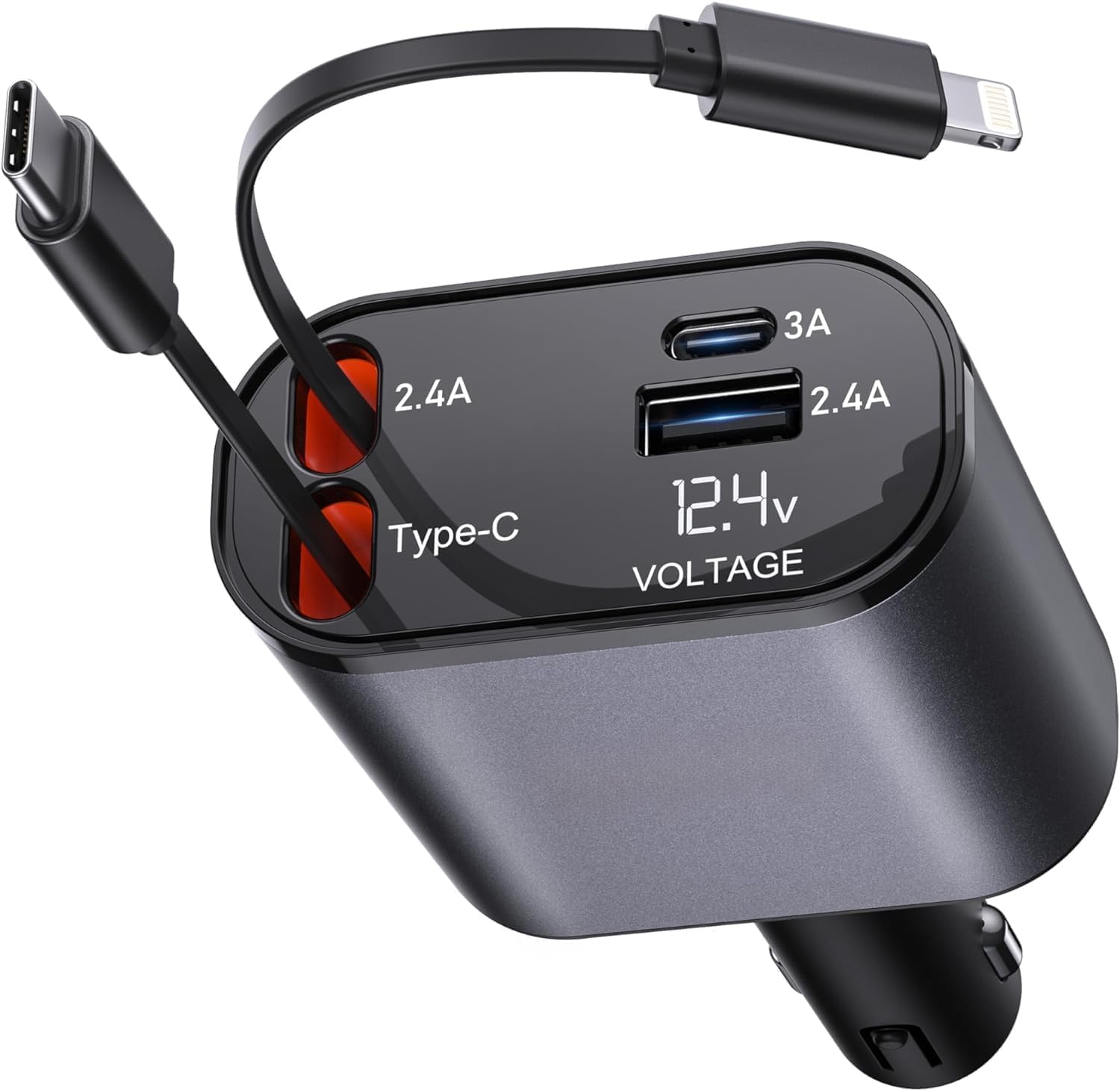 DXONE Car Charger 120 Watt 4 in 1 Charger with Retractable Cables & Dual Ports Type C Cable and Lightning Cable Super Fast Charger Compatible with All Smartphone-picture-27