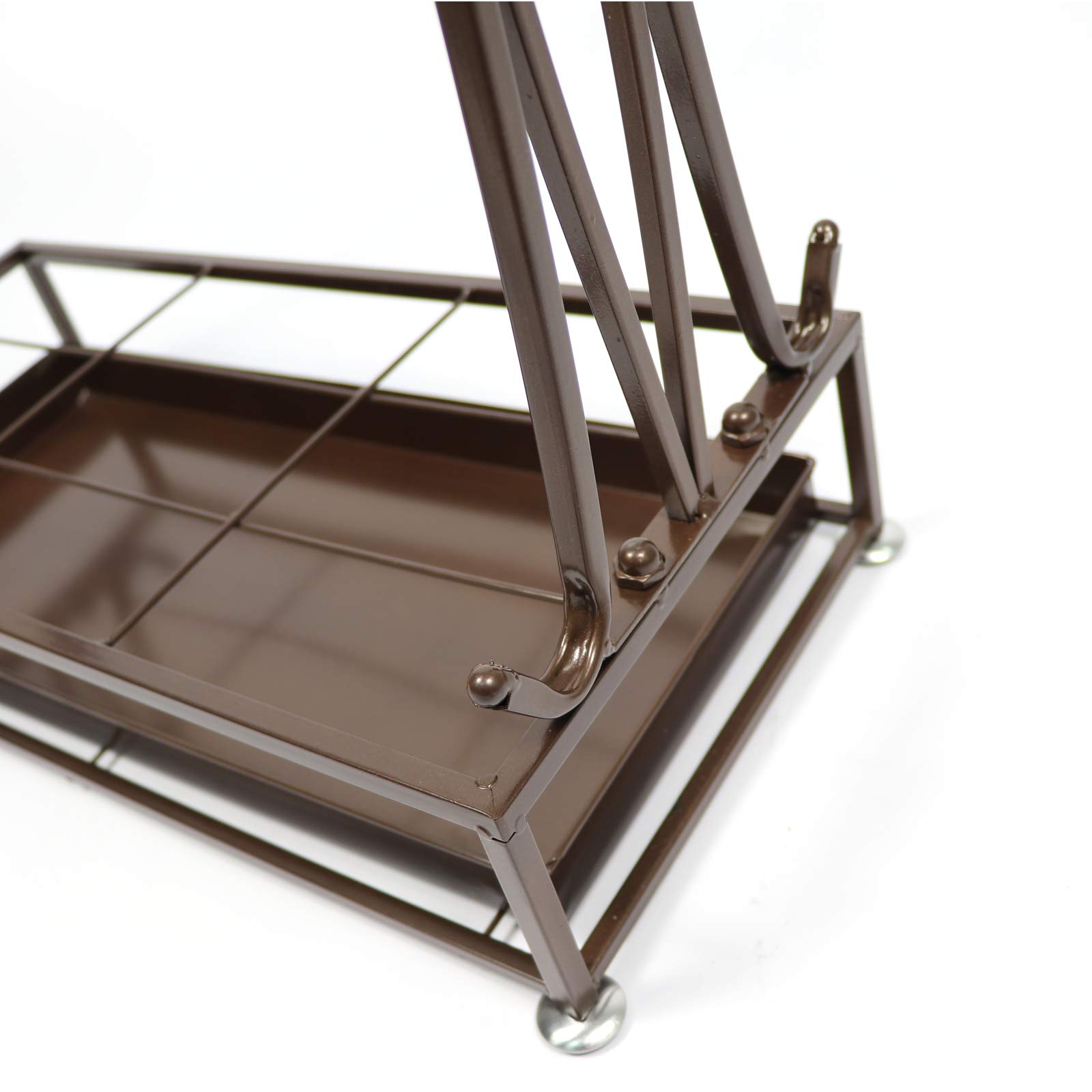 U-22 Extra Large Metal Bronze 21 Agujeros Estilo Rectángulo Paragüero Soporte de Bastón con 24 Ganchos y un Fondo Libre de Agua de Lluvia Bandeja de Fuga 70 * 50 * 24 CM