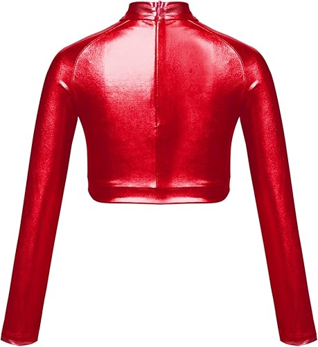 Miniatura 2 de JEATHA Camiseta corta de manga larga con lentejuelas brillantes para niños y niñas, con cuello alto falso, camisetas atléticas de jazz hip-hop para