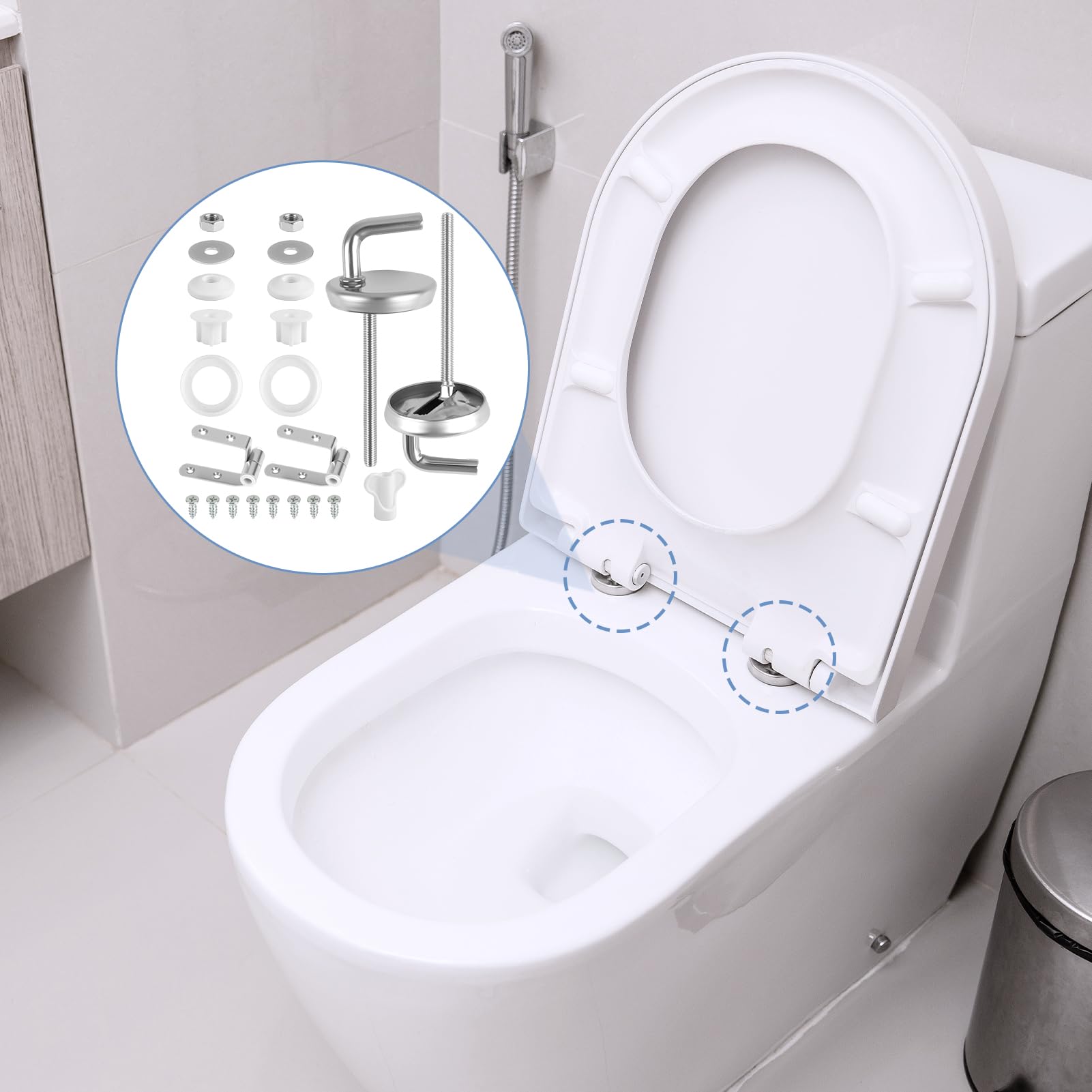 2 Piezas Bisagra de Acero Inoxidable para Tapa de Inodoro Universal, Toilet Seat Hinge para Fijación de Tapas Asiento WC, Repuesto de Tapa de Inodoro Bisagras de Asiento Accesorios con Roca — view 6