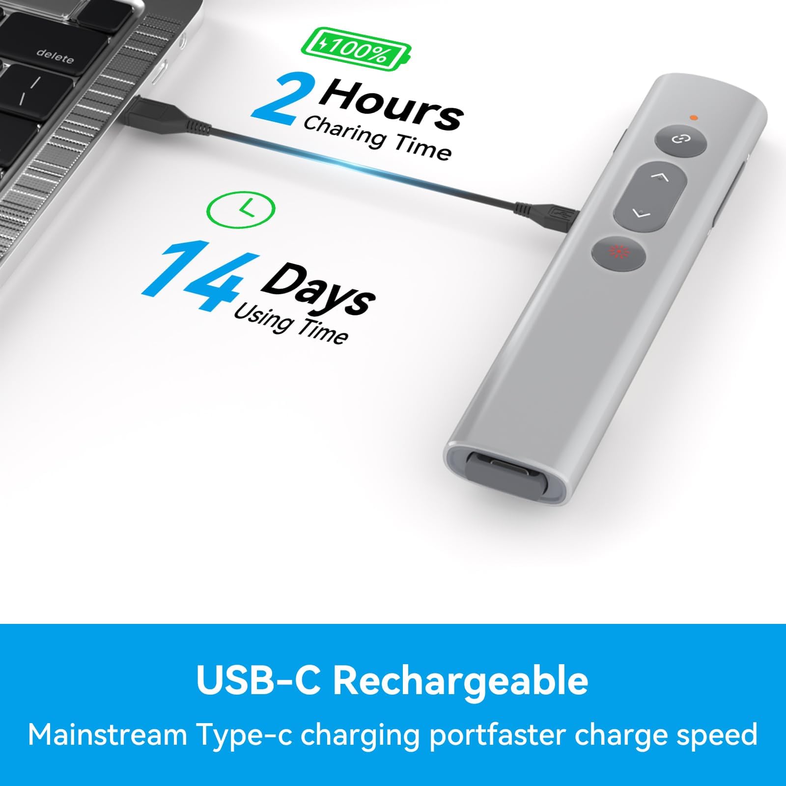 [Alluminio+Ricaricabile] Puntatore Presenter Wireless per Presentazioni Powerpoint, USB C Telecomando PPT Clicker Penna Presentazione per Slide su Computer,per Insegnamento, Ufficio, Conferenze