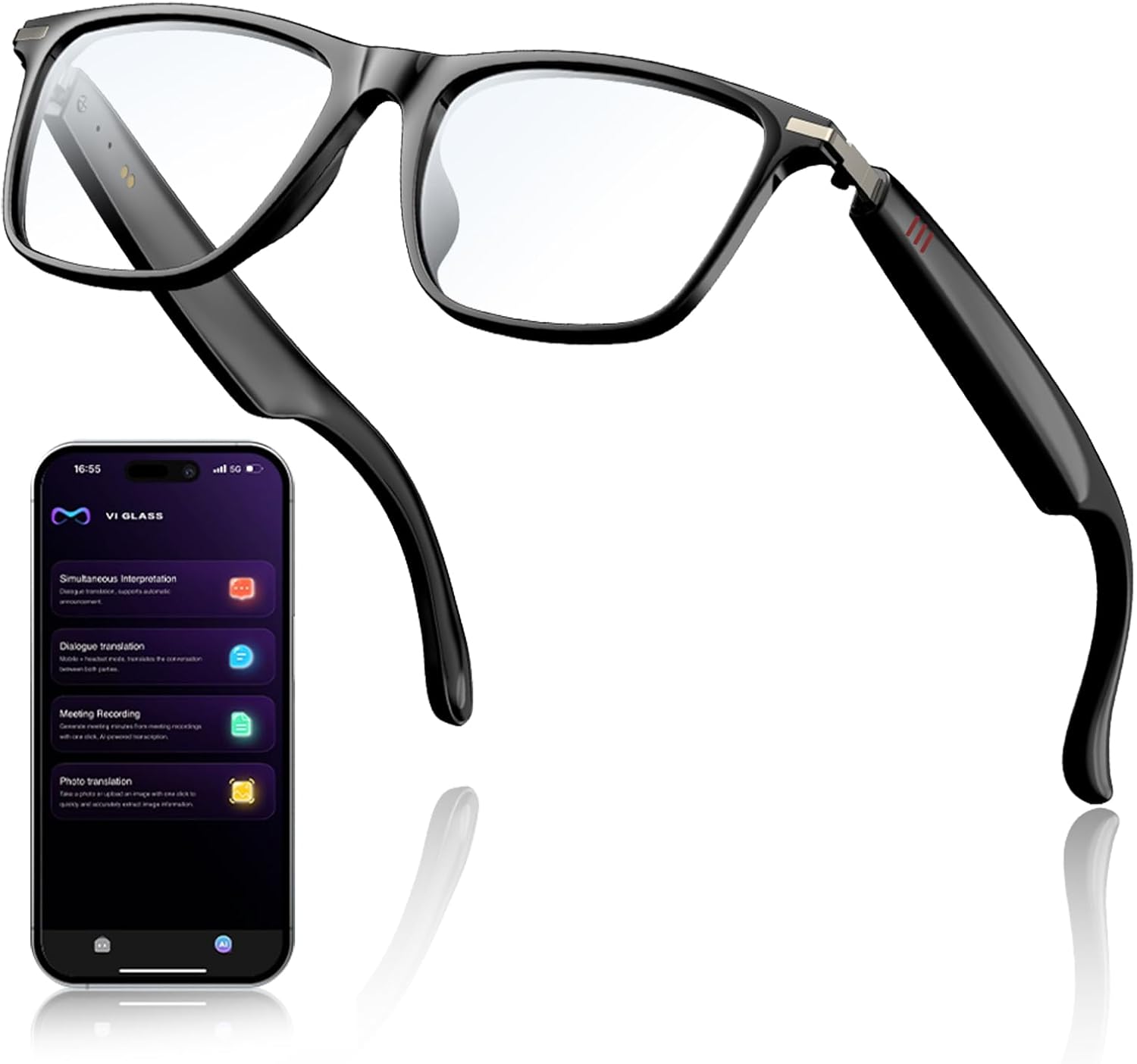 AI Smart Glasses with ChatGPT, Bluetooth Glasses for Men Women,Translation 129 Languages for Color-Changing Lenses, Music Playback, Calling, Athletic/Outdoor/Business Meeting(No Camera)