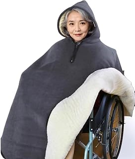 Manta para Silla de Ruedas con Capucha – Poncho Cálido Forrado de Felpa Antifrío para Adultos, Mayores y Personas con Movilidad Reducida, Capa Térmica de Invierno Gray