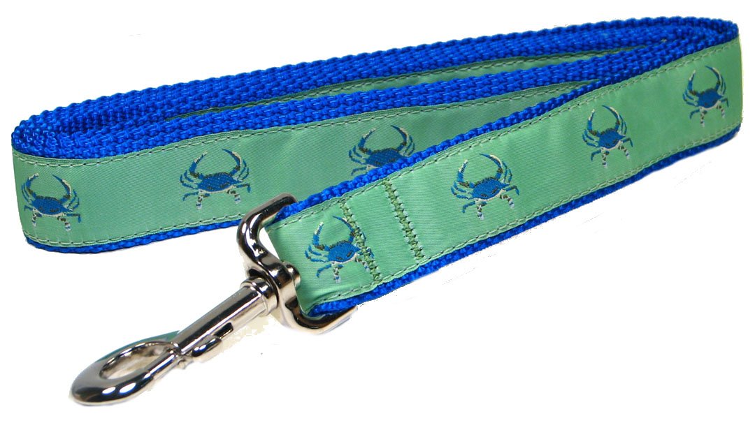 Preston Blue Crab on Green Dog Leash, Medium and Large Dogs, 1 1/4 Inch Width, 6-Foot Length