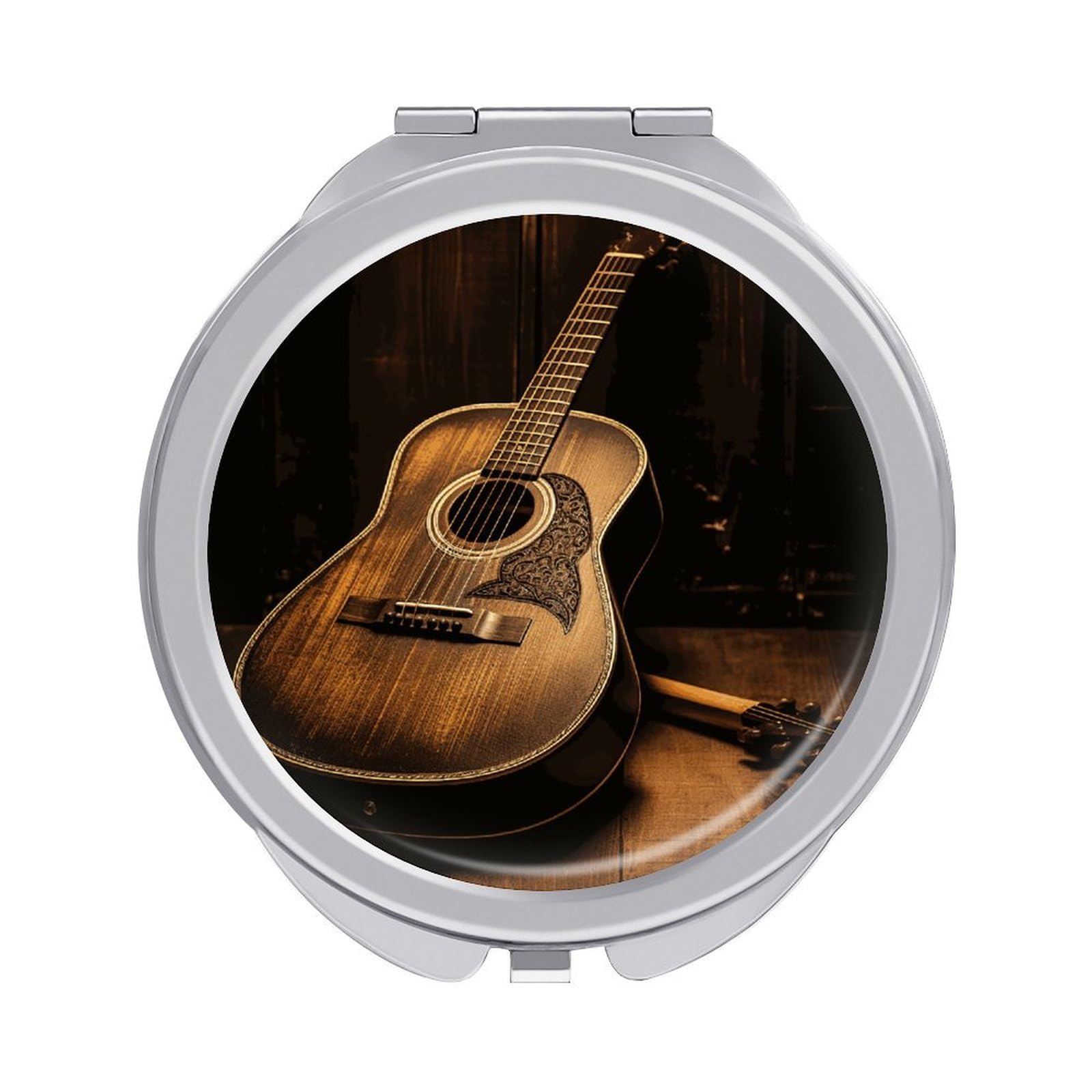 Fekiloot Style Old West Guitar Travel Makeup Mirror Handheld Compact Mirror Portable Pocket Mirror Double-Sided 1X/2X Magnifying For Handbag And Purses