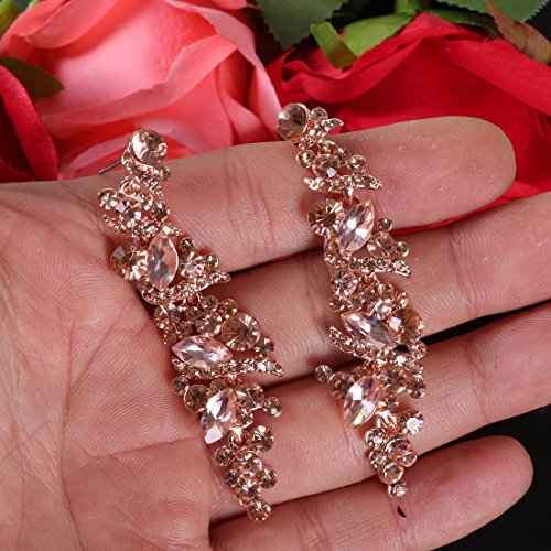 Nlcac Crystal Rose Gold Chandelier Earring Leaf Pendant Peach Earrings Dangle For Women #TOP2