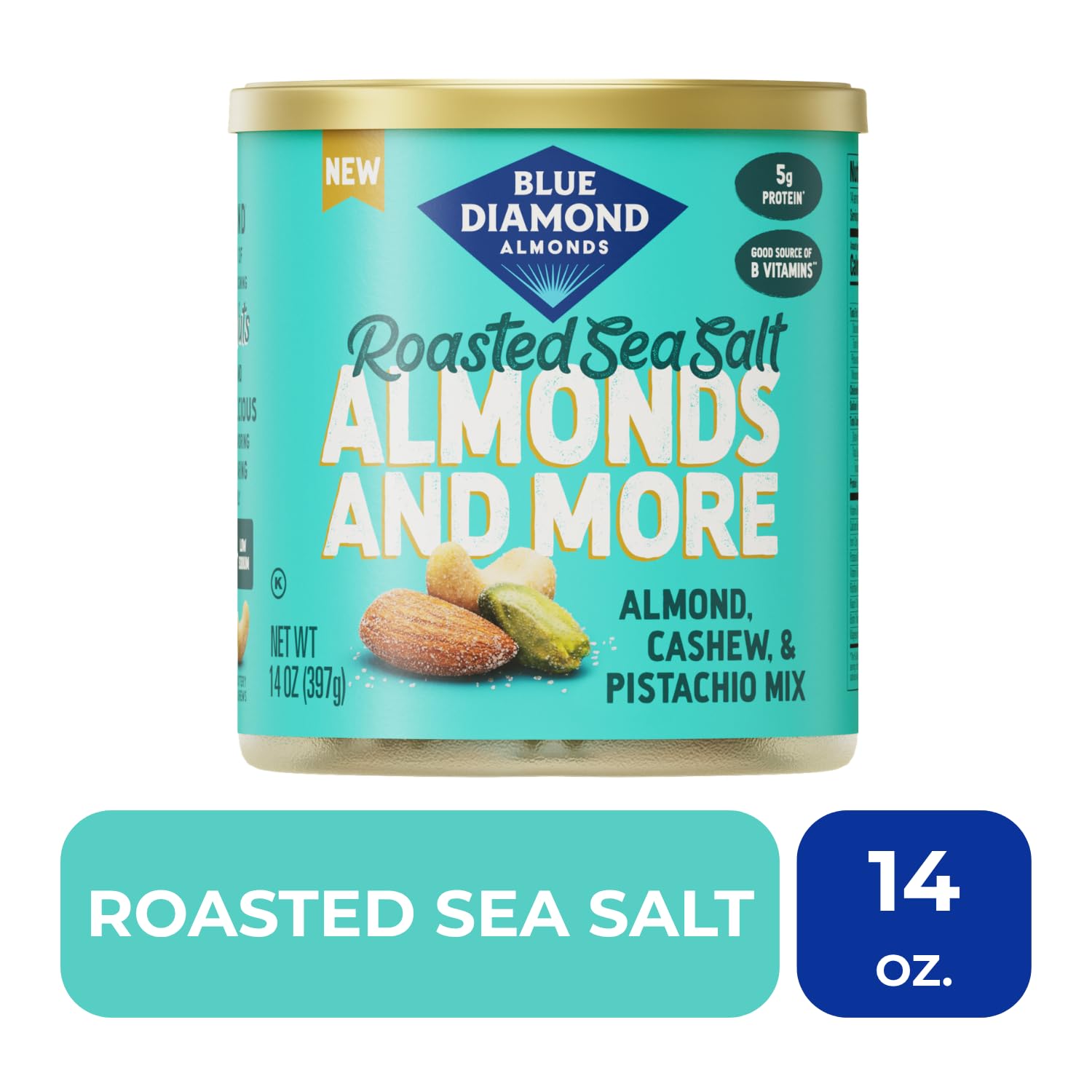 Blue Diamond Almonds, Gemischte Nüsse geröstetes Meersalz Deluxe Snack Nüsse, Mandeln, Pistazien und Cashewnüsse, 396.9 g Dose (1 Stück)