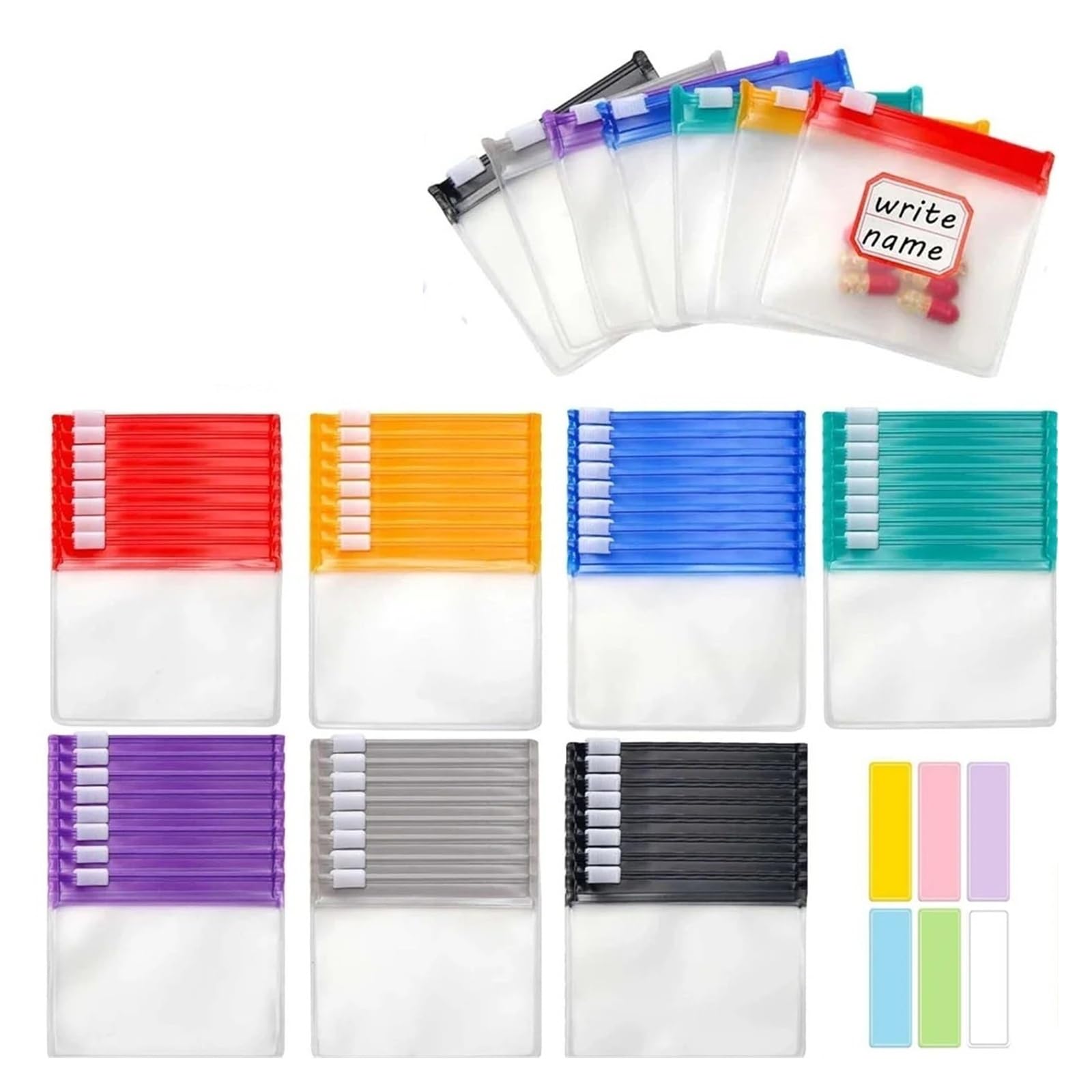 7/28 szt. Zippered Pill Pouch Set, wielokrotnego użytku, kolorowe torby podróżne z zamkiem błyskawicznym na witaminy, małe przedmioty (1)