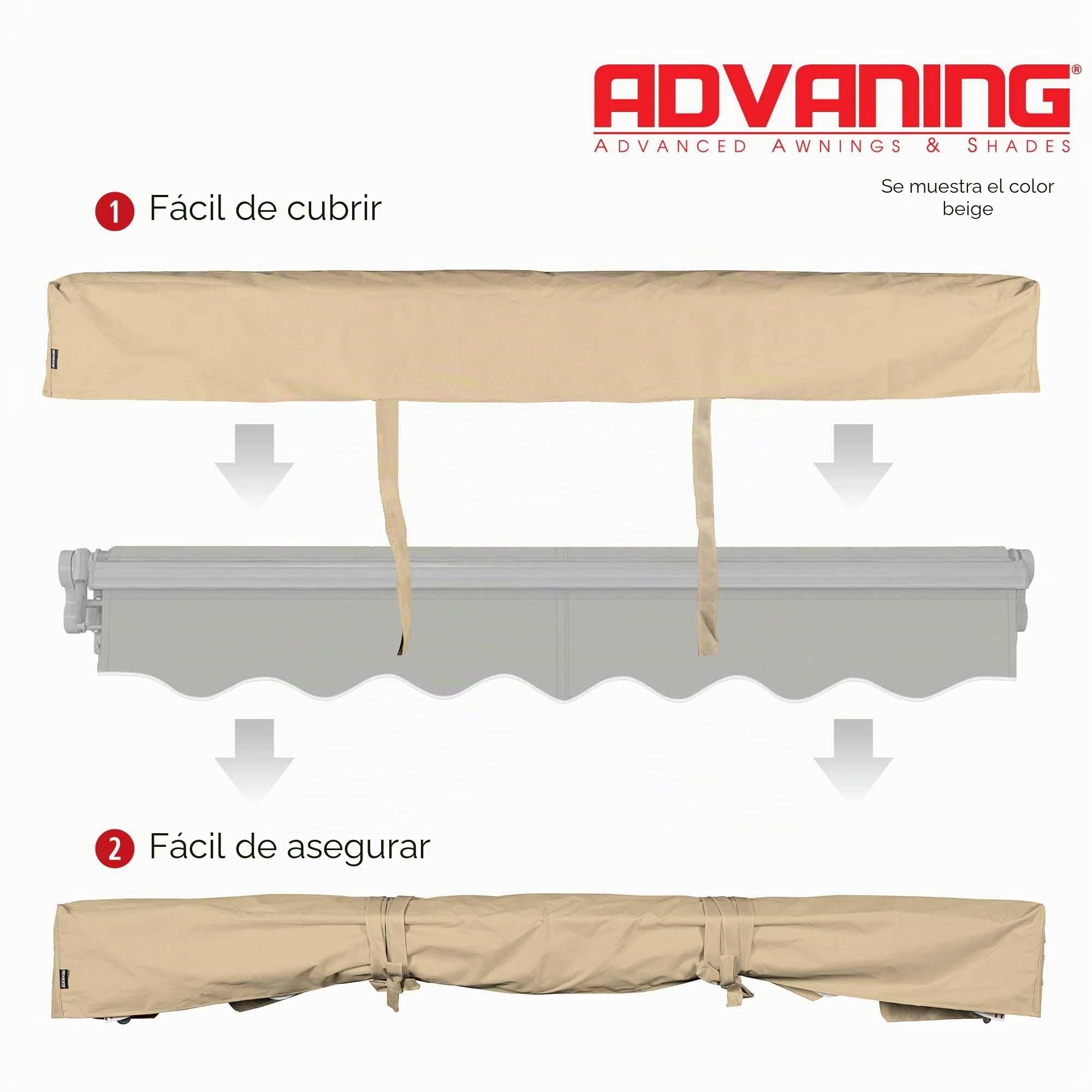 ADVANING AC1200-P861T - Funda protectora para toldos retráctiles de 12 pies de ancho, tela de poliéster resistente a la intemperie, color beige