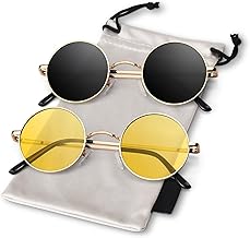 Sunier Ronde Lunettes de Soleil Polarisées pour Homme Femme Style Retro Vintage en Cercle Métallique UV400 Lunettes de Soleil
