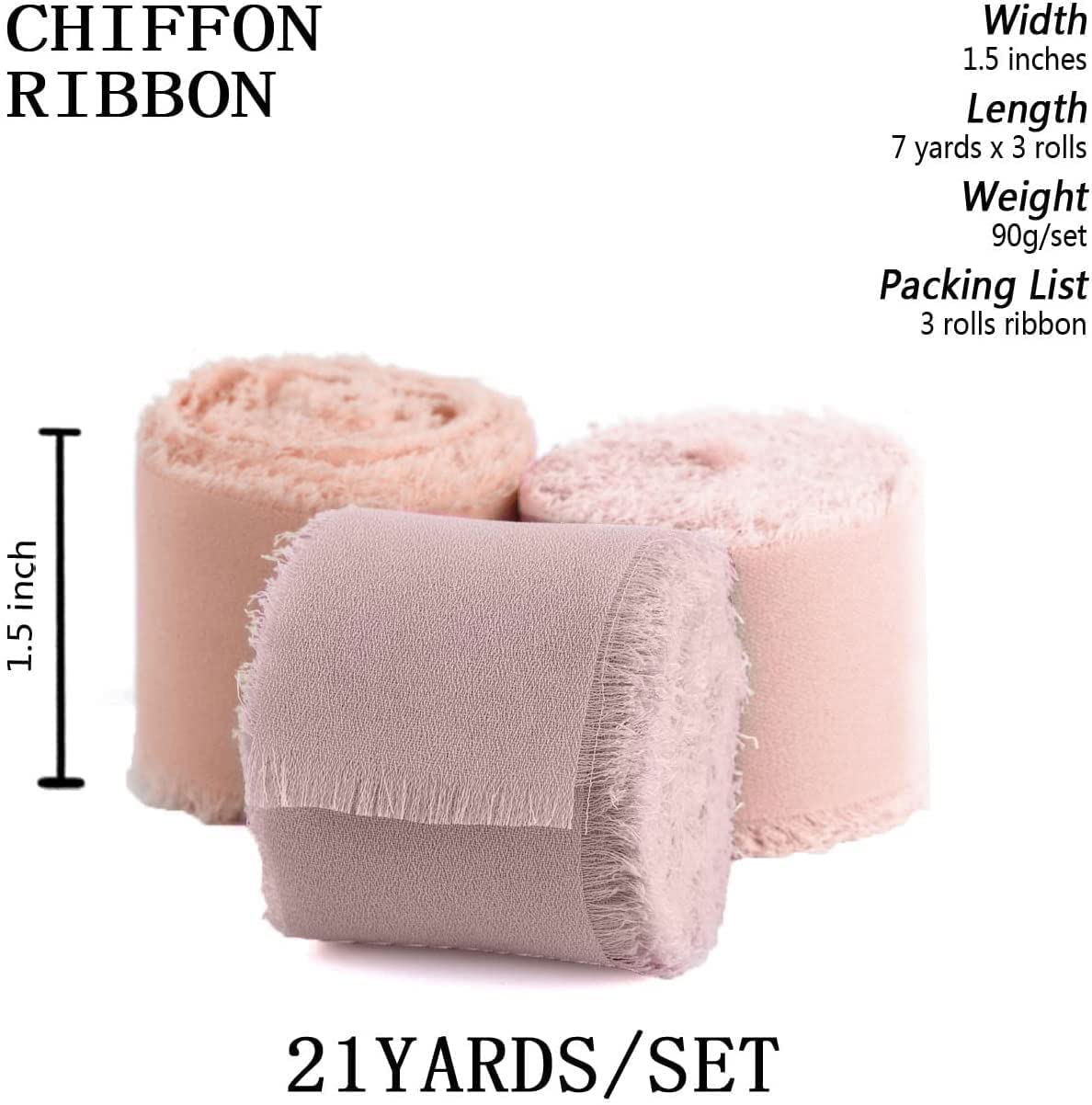 SHUNSTONE Mixed Pink Chiffon Ribbon Handmade Fringe Silk Ribbon 1.5