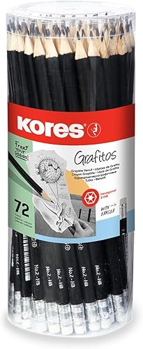 Kores - Grafitos Lápices de grafito HB para niños y adultos con punta suave y borrador, forma hexagonal, suministros escolares y de oficina para