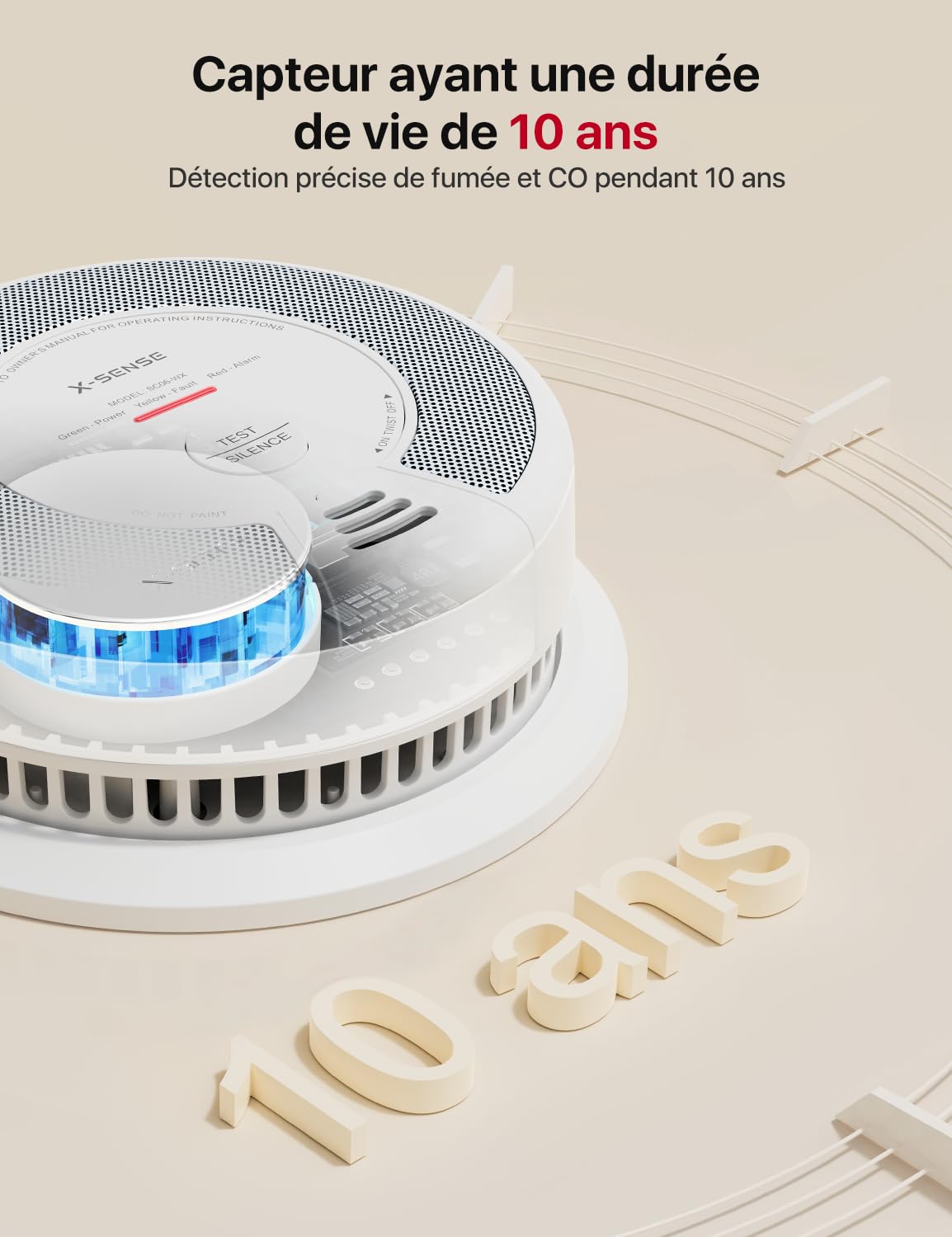 X-Sense Wi-FI Détecteur de Fumée et de Monoxyde de Carbone Connecté avec Pile remplaçable, Détecteur Combiné Intelligent Compatible avec l’Application X-Sense Home Security, SC06-WX, Lot de 1