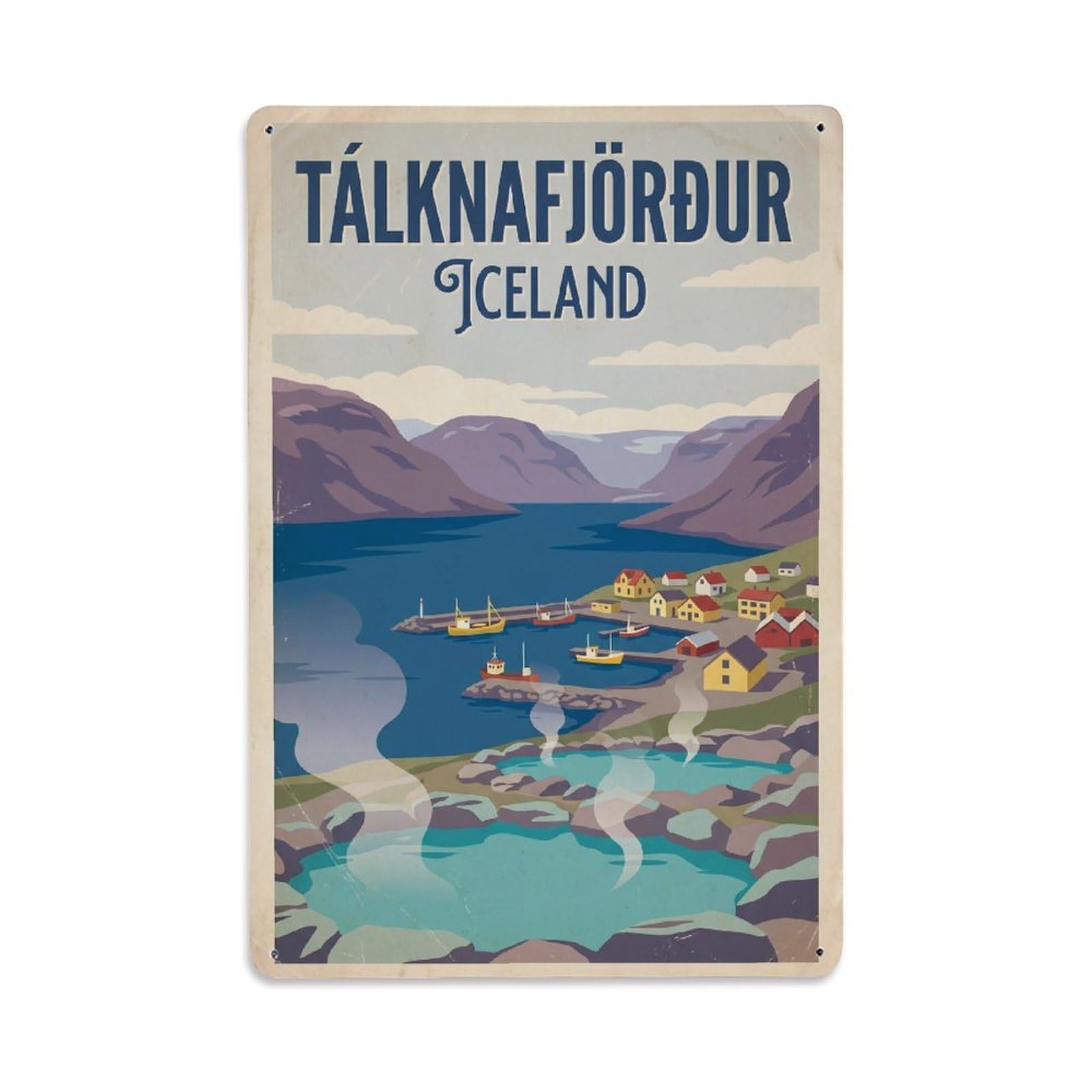 Gead 8X12inch Style Vintage Travel Talknafjordur Iceland Fjord Metal Tin Sign