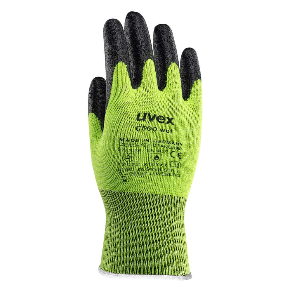 UVEX C500 Wet 60492 - Guantes anticortes (talla 7, tejido mixto, fibra de vidrio, plástico, caucho, 100 pares)