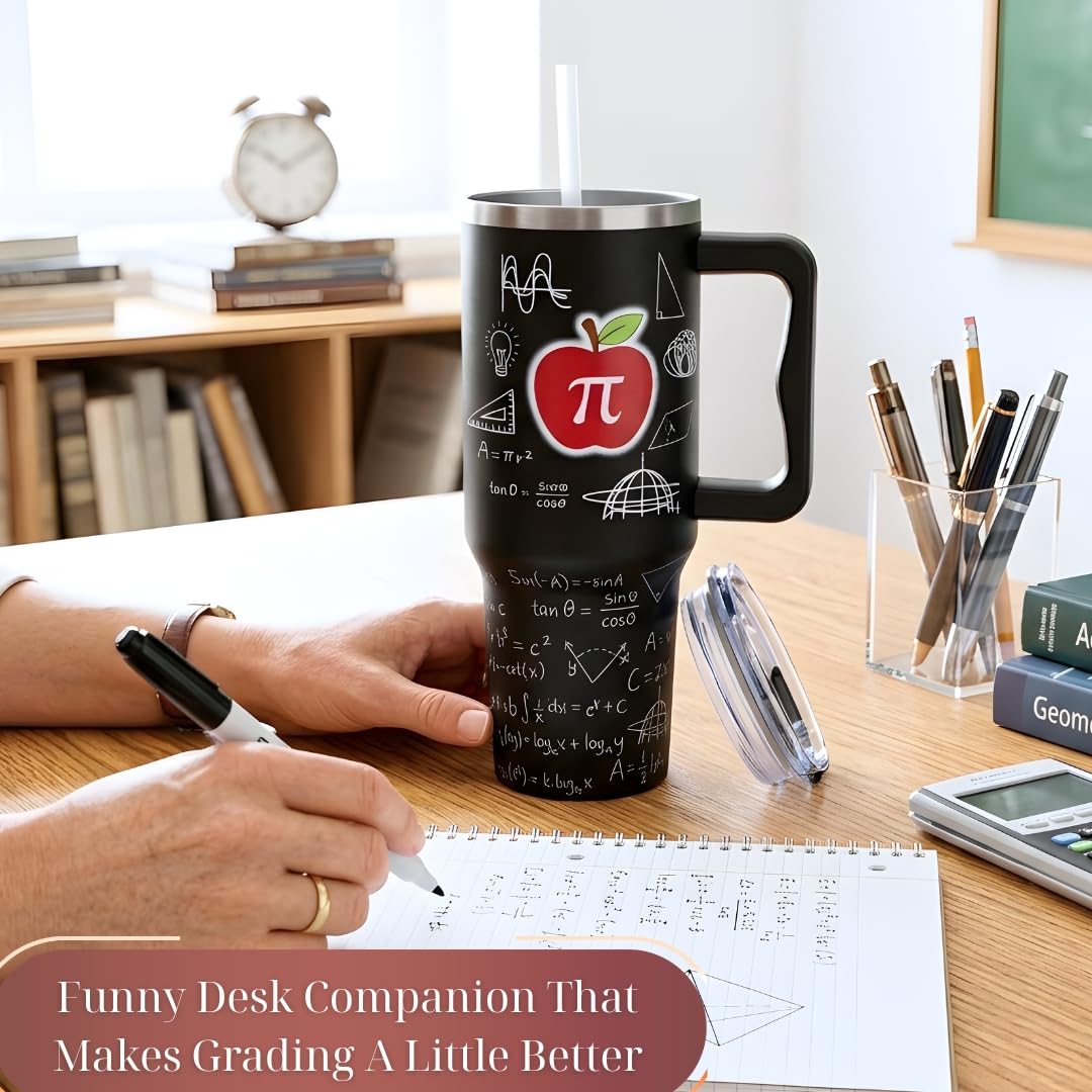 Math Teacher Appreciation Gifts for Men Women, Funny Math Teacher Gift for School, Teacher Appreciation Week Gifts, 40oz Tumbler with Handle, Teacher End of Year Birthday Gifts
