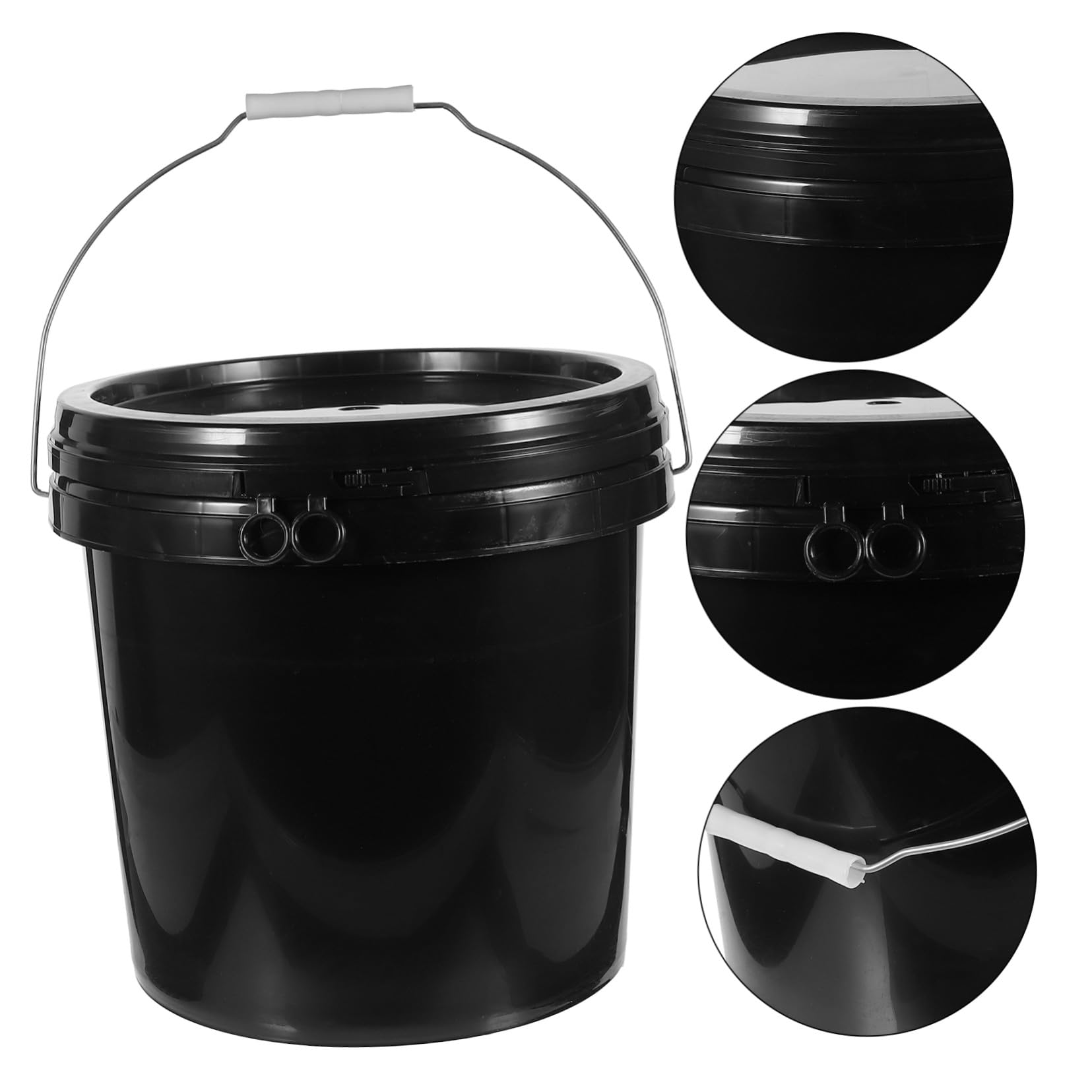 Seau de Peinture Vide Noir 10 L Couvercle, Récipient Rond Hdpe