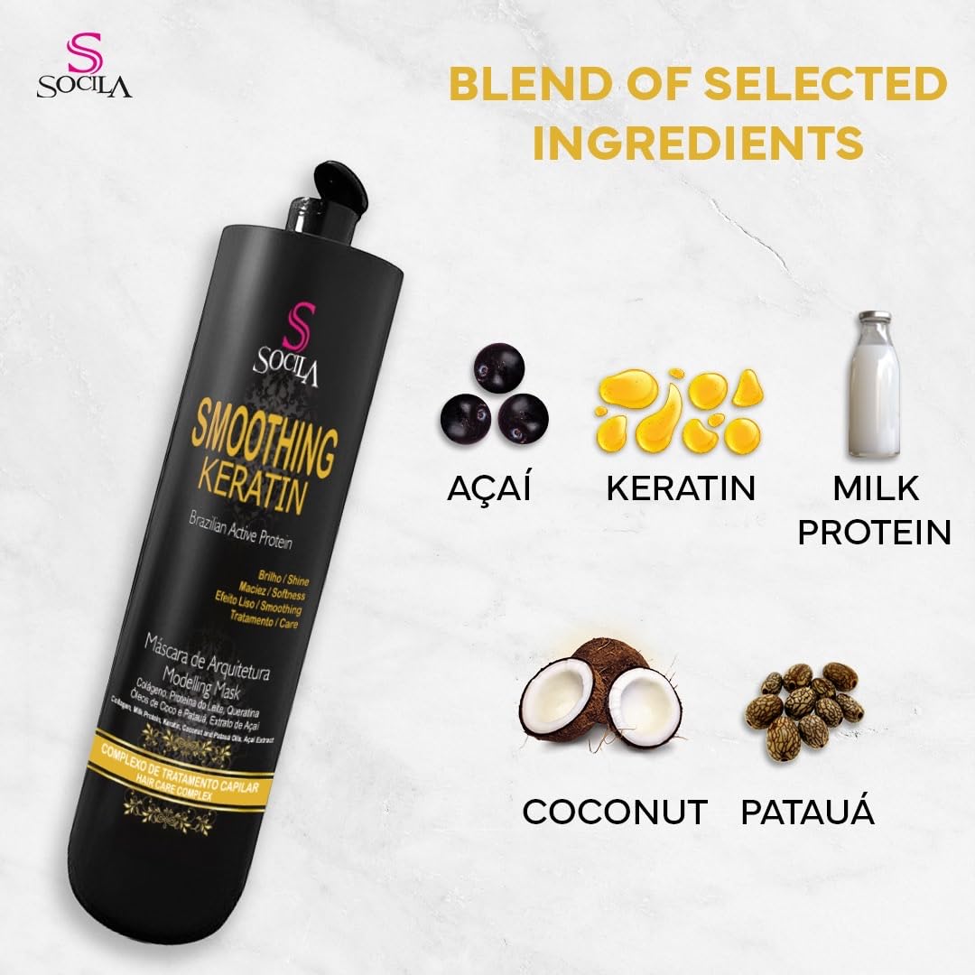 Socila Organic Brazilian Keratin Smoothing and Shine Treatment for All Hair Types - Progressiva Brasileira (16.9fl oz/500ml)