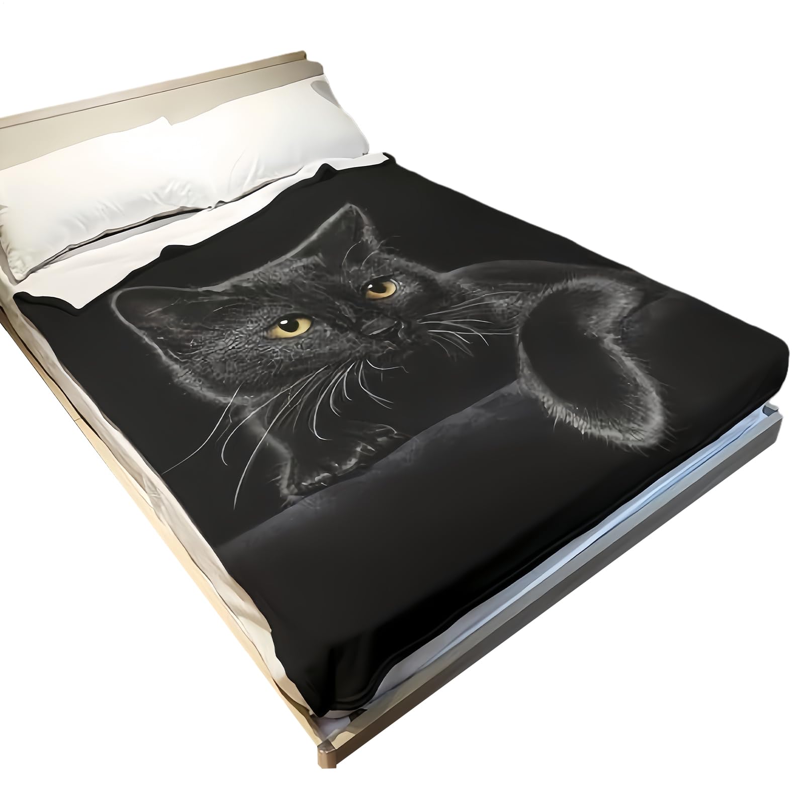 Couverture polaire chat noir douce et respirante pour lit et canapé