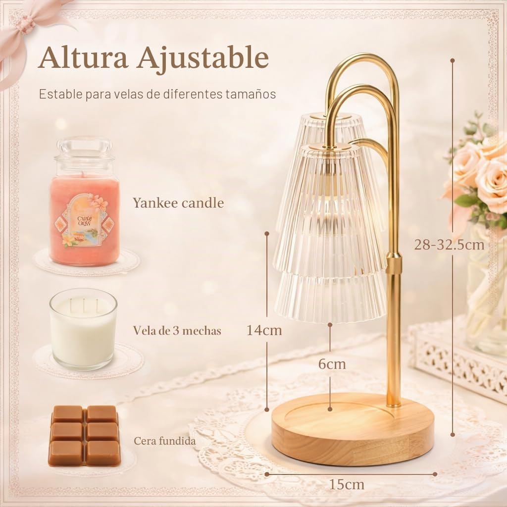 Funistree Lámpara Calentadora Velas, Candle Warmer Lamp, Regulable con Temporizador, Altura Ajustable, Calentador Eléctrico Sin Llama, Incluye 2 Bombillas, Regalo Ideal para Mujeres, Decoración Hogar