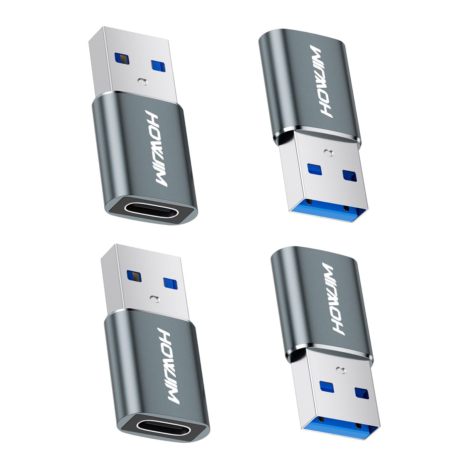 USB to USB C Adapter 4 Pack,HOWJIM USB C Female to USB 3.0 Male OTG Adapter,PD27W/66W Fast Charging 5Gbps Data Transfer for M-acBook,Pad Pro,Phone 17/