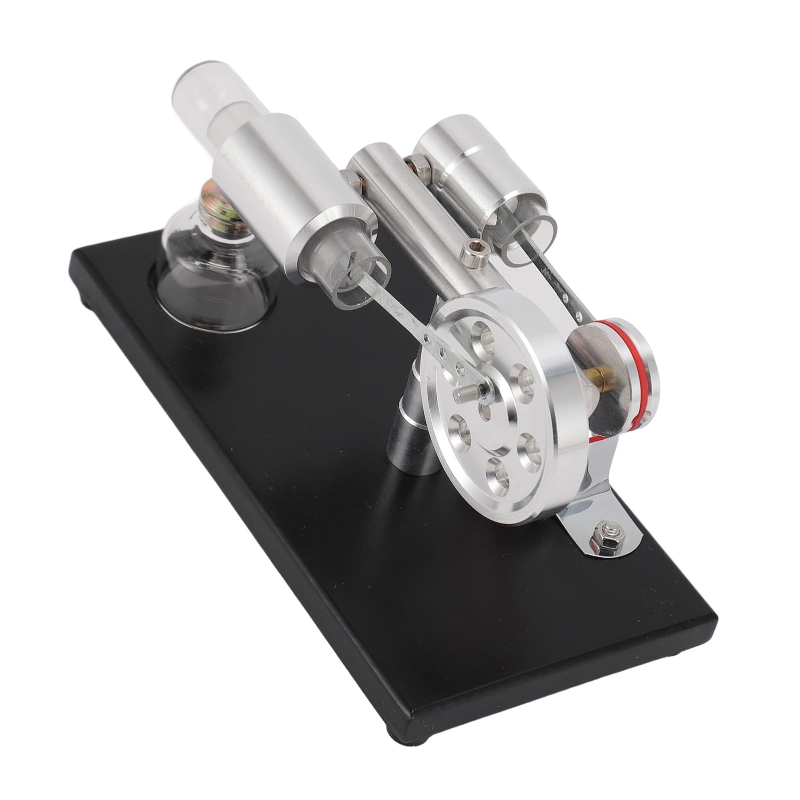 Modello di Motore Sterling Generatore di Energia Elettrica a Luce LED Colorata per Giocattoli Educativi Materiale Piastra di Base CNC Lega di Alluminio Vetro Legno di Pino