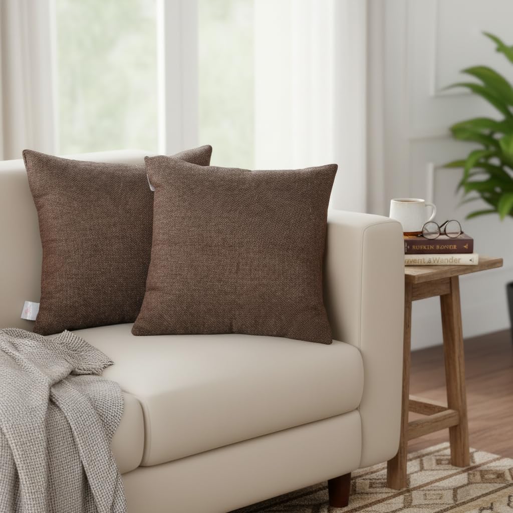 STITCHNEST 12x12 Inches Dark Brown Solid Jute Cushion Cover Set of 2 | Durable Textured Pillow Covers for Sofa, Bed & Living Room | Natural Fiber | Modern Minimal Style | Perfect for Home Decor-image-47