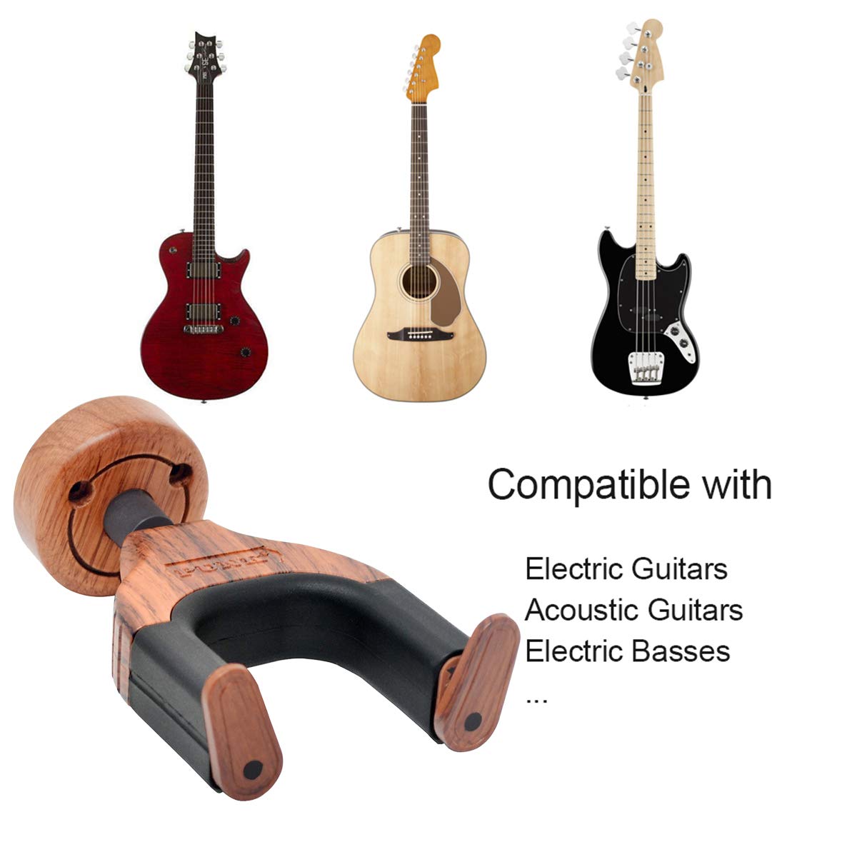 PUNK Guitar Hanger Wall Mount Hook with Auto Lock Safe for All Guitars Bass Violins Mandolins Ukulele Wood Look Design