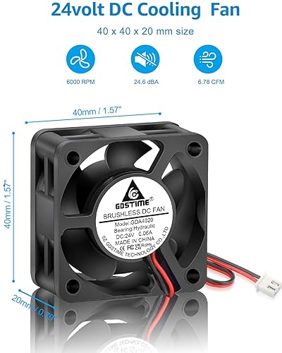 Vista 3 de GDSTIME 40mm Brushless Cooling Fan, 40mm x 40mm x 20mm 24V DC Fan 2Pin 6000RPM for 3D Printer 2-Pack