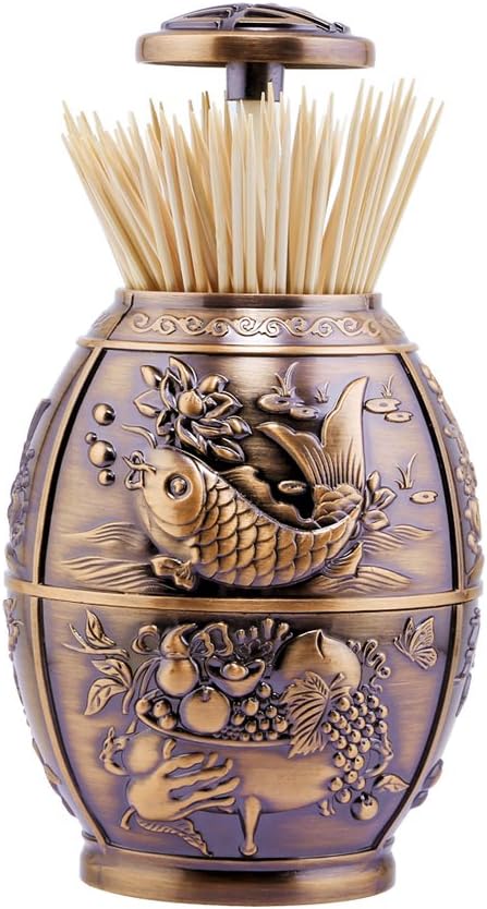 Push Style Retro Metal Automatic Toothpick Holder, House Warming Gifts, Retractable Toothpicks Case Can Box Organizer Storage Container, for Home Restaurant Café Club Bar Hotel ( Red Bronze )