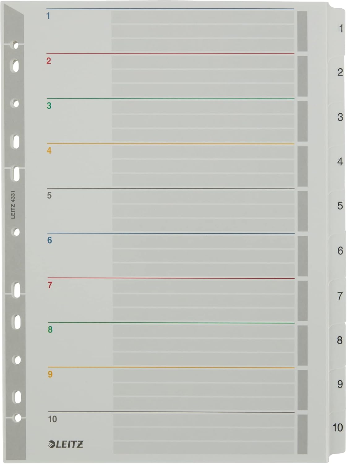 Leitz A4 1-10 Re-Writable Index, Heavy Duty Cardboard with Mylar Tabs, Extra Wide, Grey