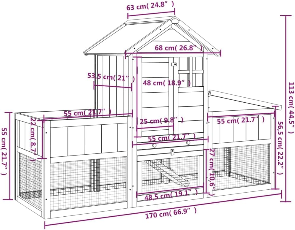 Large Outdoor Solid Pine Wood Rabbit Hutch with Run - Rustic Brown Animal Enclosure for Rabbits, Guinea Pigs, Ducks, and Cats - Durable, Spacious, Weather-Resistant Design