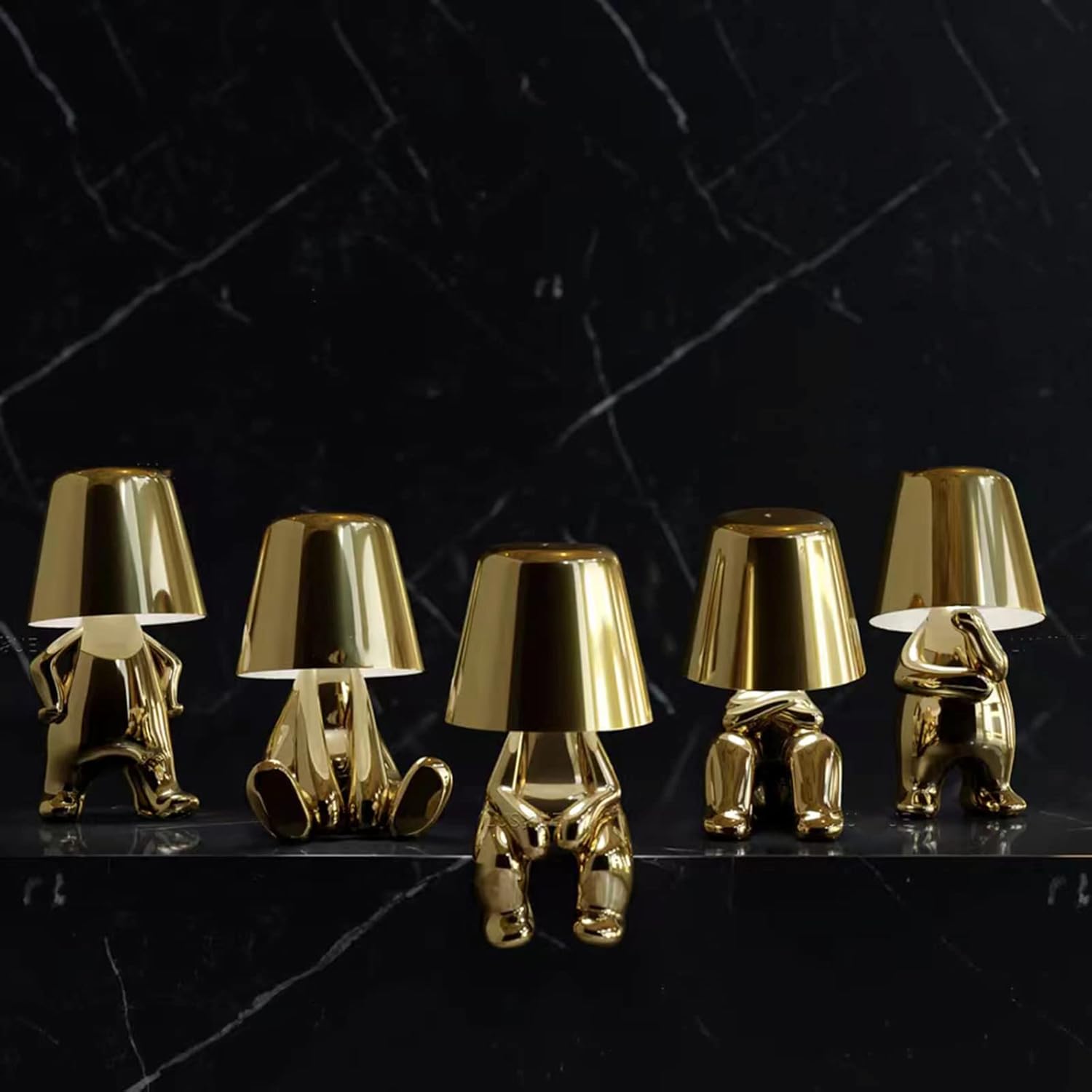 Bedside Touch Control Table Lamp Collection, Gold Decor Thinker Statue LED Table Lamp with USB Port, 3 Way Dimmable Modern Night Light Nightstand Lamp for Home Living Room Office Shelf Decor