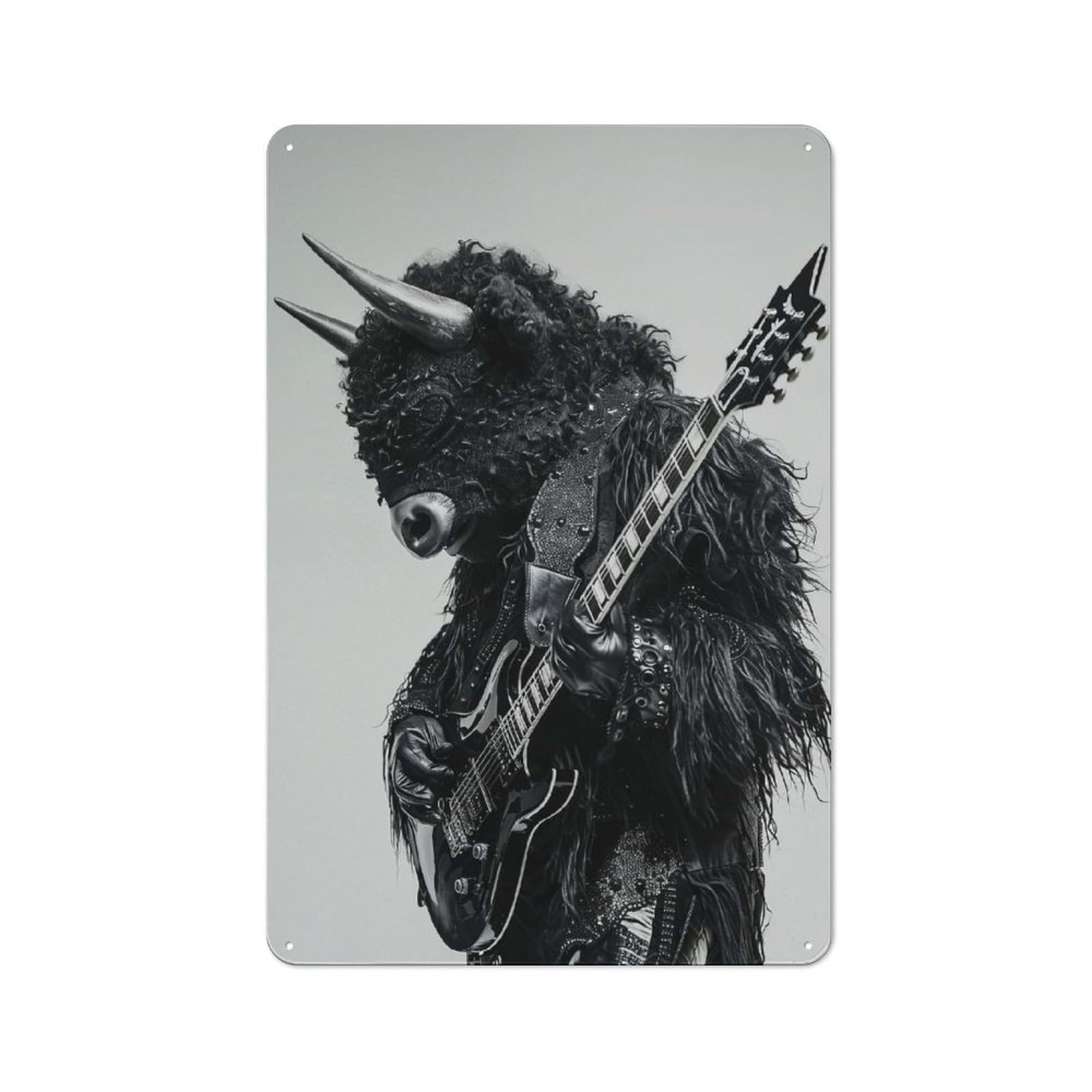 Junmoney Style-20 Retro-Style Tin Sign 30X20cm Featuring Bison Guitar For Hallway Wall, For Garage, Workshop And Man Cave Decoration