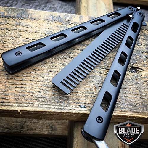 Practice BALISONG METAL BUTTERFLY COMB BRUSH Trainer For Practical Use iCareYou Durable Knife BLACK