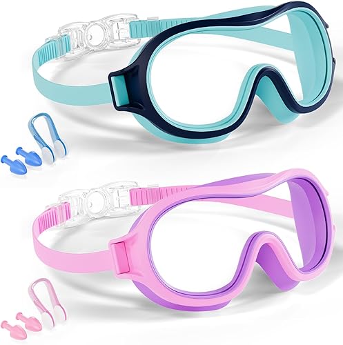 Aegend 2 Pack Swim goggles for Kids 3-15, Anti-Fog Anti-UV Wide Vision Waterproof, No leak Swimming goggles for Boys Girls