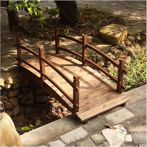 Kit de puente de jardín de madera, puente arqueado para espacios al aire libre con rieles de seguridad, ideal para patios traseros, arroyos pequeños y estanques de peces