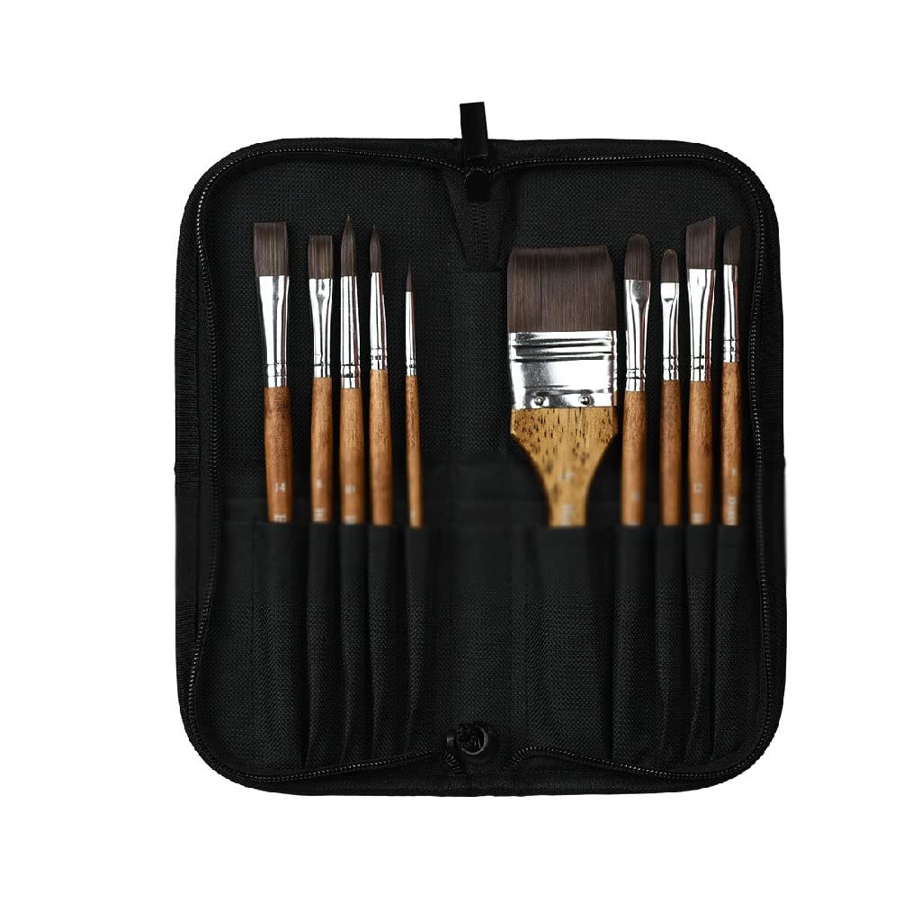 Lot de 10 pinceaux à poils avec manche en bois pour aquarelle et peinture à l'huile