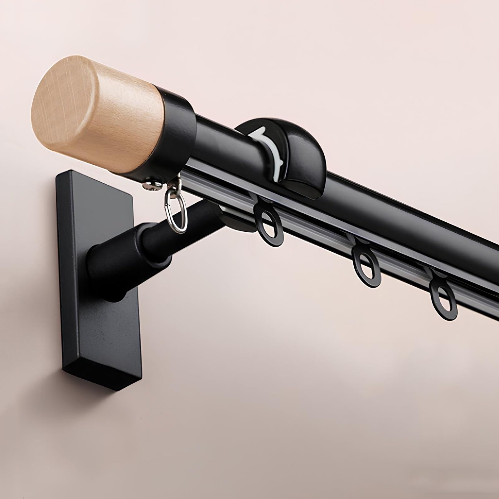 Tringle à rideaux en bois robuste de 60 à 600 cm, supports modernes et facile à installer, s'adapte à tous les styles de pièce, finition noire, idéale pour rideaux et rideaux (500 cm/4 x 125 cm)